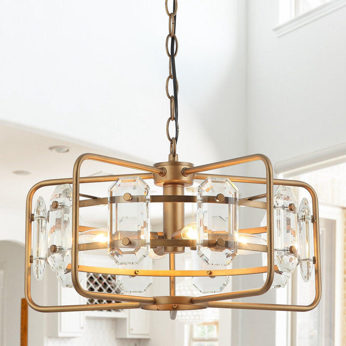 PARROT UNCLE 4-LIGHT GOLDEN OR BLACK MODERN CRYSTAL PENDANT LIGHT - GOLD - Like New
