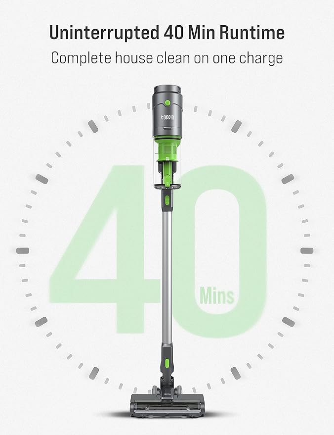 TOPPIN Cordless Stick Vacuum Cleaner - Perfect for Deep Clean Pet Hair - Green Like New