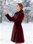 FOREMODE WOMEN SWING DOUBLE BREASTED WOOL PEA COAT - SIZE: WOMEN S - WINERED - Brand New