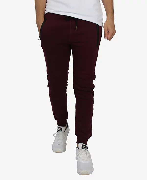 BLU ROCK MEN'S SLIM FIT FLEECE JOGGER SWEATPANTS - SIZE: MEN L - BURGUNDY - Brand New