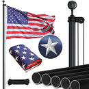 NELXINJO HEAVY DUTY 25FT FLAG POLE EMBROIDERED STARS 3X5 AMERICAN - BLACK - Like New