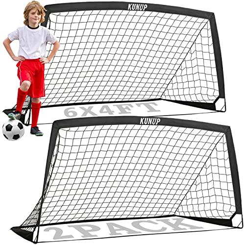KUNUP KIDS SOCCER GOALS BACKYARD 5×3, 6×4, 9×5FT 2 PIECES EASY FOLDABLE - BLACK - Like New