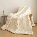 Lu home Oversized Hand Knit Blanket (70x50 inches) - Cream - Brand New