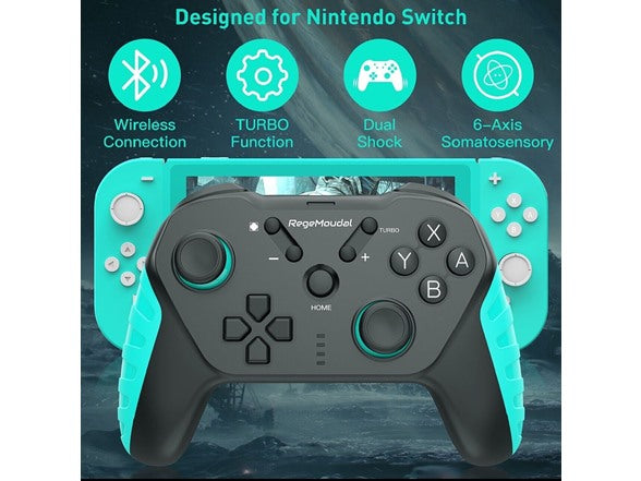 REGEMOUDAL WIRELESS PRO CONTROLLER COMPATIBLE WITH NINTENDO SWITCH - BLACK/BLUE - Like New