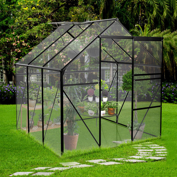 6x6 FT Polycarbonate Greenhouse with Raised Base with Sliding Doors - BLACK - Like New