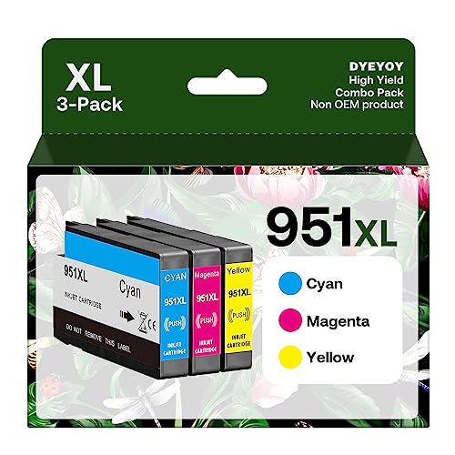 DYEYOY 951XL Ink Cartridges Compatible for HP 951XL (3 Pack,Cyan/Magenta/Yellow) Like New