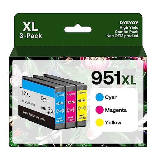 DYEYOY 951XL Ink Cartridges Compatible for HP 951XL (3 Pack,Cyan/Magenta/Yellow) - Like New