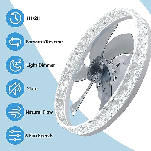 AHAWILL 20 Ceiling Fan Light Bedroom LED Remote Control Bladeless DX006 - WHITE - Like New