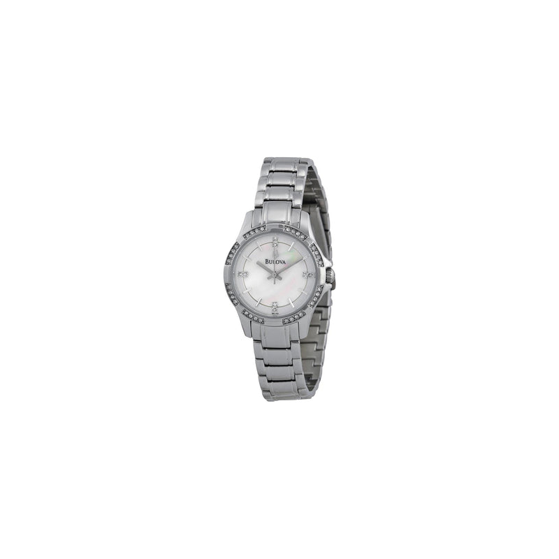 BULOVA 96L191 WOMEN'S MOTHER OF PEARL DIAL CRYSTALS ACCENTS - STAINLESS STEEL - Like New