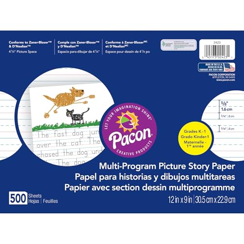 Pacon 2423 Multi-Program Picture Story Paper, 5/8-Inch Long Rule, 12 x 9, White - Brand New