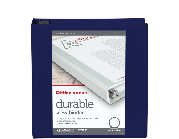 OFFICE DEPOT® BRAND DURABLE VIEW 3-RING BINDER, 2" ROUND RINGS, - Scratch & Dent