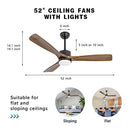 OUATER 52" Wood Ceiling Fans, 3 Color Light, 6 Speed, DC Motor, Walnut Black - Like New