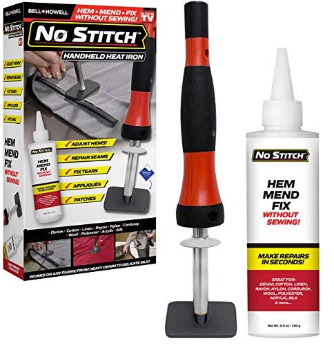 BELL AND HOWELL NO STITCH HANDHELD HEAT IRON INCLUDES REPAIR HEM FIX, BLACK/RED - Like New