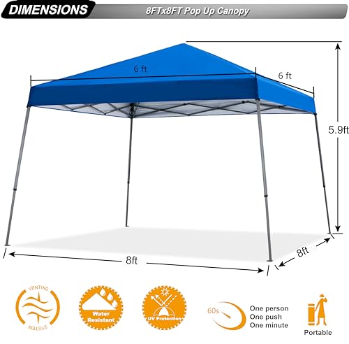 ABCCANOPY Stable Pop up Outdoor Canopy Tent 8 x 8 ft Base / 6 x 6 ft Top Blue - Like New