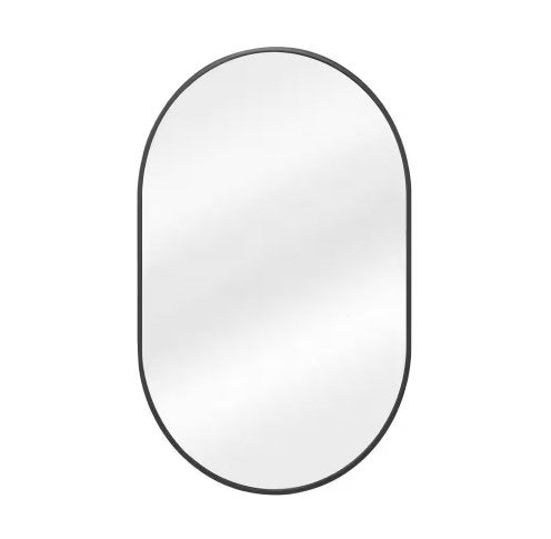 XRAMFY 17IN. W X 30IN. H OVAL CLASSIC ALUMINUM ALLOY FRAMED WALL MIRROR - BLACK - Like New