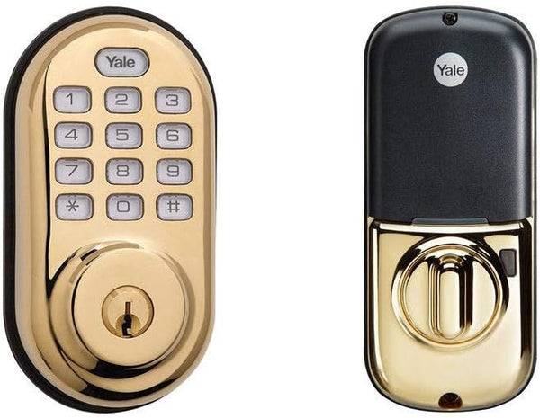 Yale Security Electronic Push Button Deadbolt - Polished Brass/ Gold Like New