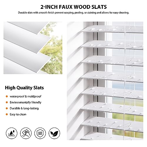 LAZBLINDS 2" CORDLESS FAUX WOOD BLINDS ROYAL VALANCE ROOM DARKENING - WHITE - Like New