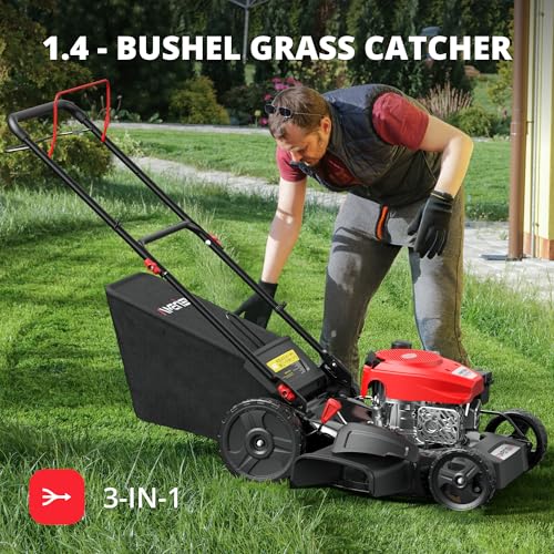 AMERISUN 21" STEEL DECK GAS LAWN MOWER 3-IN-1 PUSH MOWER AV8621P1 BLACK/RED - Brand New