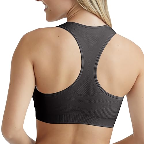 09003 HANES WOMEN'S SPORTS BRA MODERATE SUPP RACERBACK 1/3 PACK EBONY L - Brand New