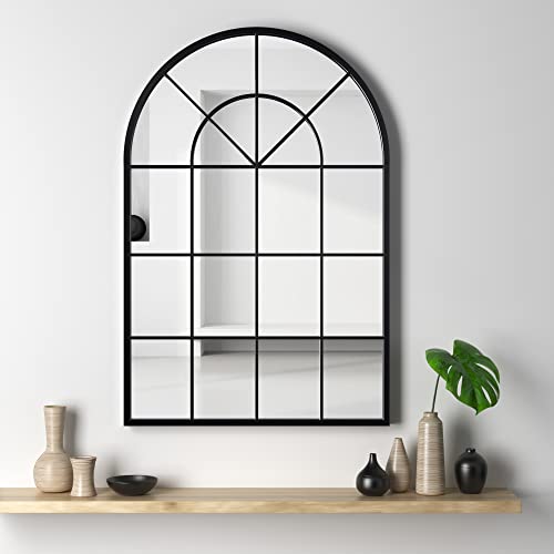 NXHOME ARCHED WINDOW METAL MIRROR 39.4"X23.6" WALL MIRROR WINDOWPANE DECORATION - Like New