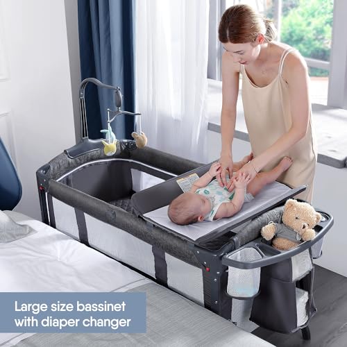 BabyBond Baby Bassinet Bedside Crib Pack and Play UP650S - Gray - Like New