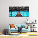 S04350 Canvas Print of Suspension Bridge Over Blue River - Framed - Brand New