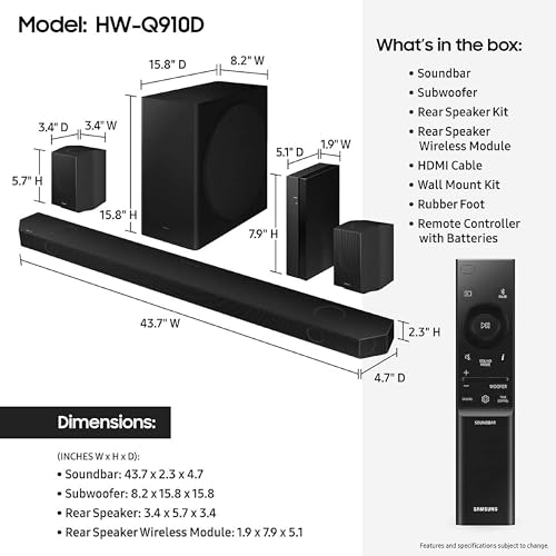 SAMSUNG HW-Q910D 9.1.2 CH SOUNDBAR WIRELESS SUBWOOFER, 2024 - BLACK Like New