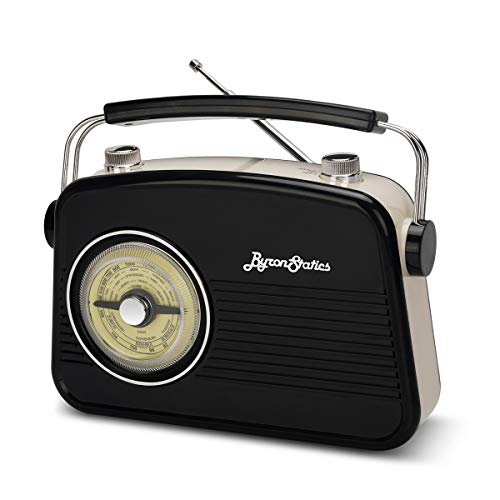 ByronStatics AM FM Radio, Small Vintage/Retro, 4Way Power, AM66 - Black - Like New