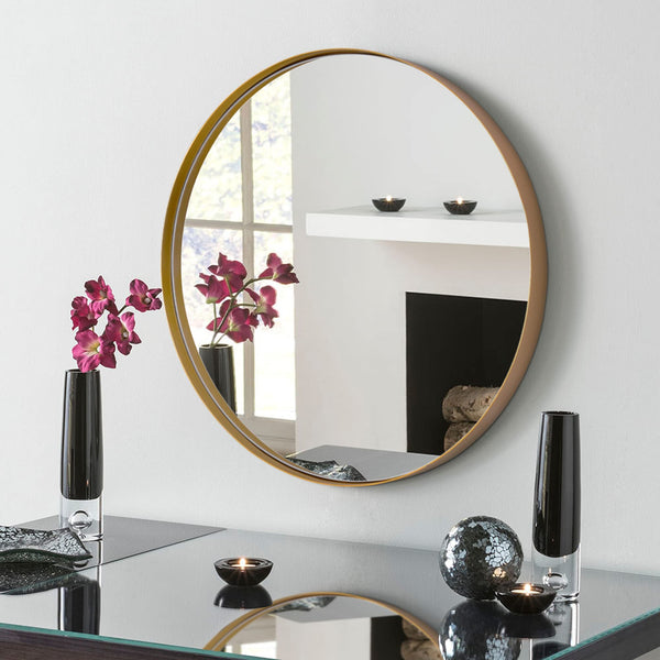 PAIHOME ROUND BATHROOM MIRROR STAINLESS STEEL GOLD ROUND MIRROR - GOLD - Like New