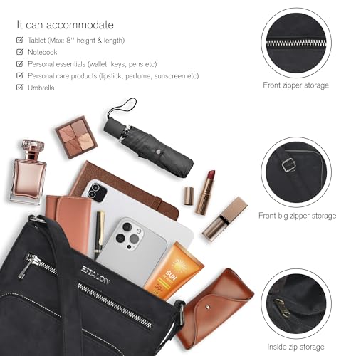 ESTALON WOMEN'S REAL LEATHER CROSSBODY PURSE ADJUSTABLE SLING STRAP -MEDIUM-BLK - Like New