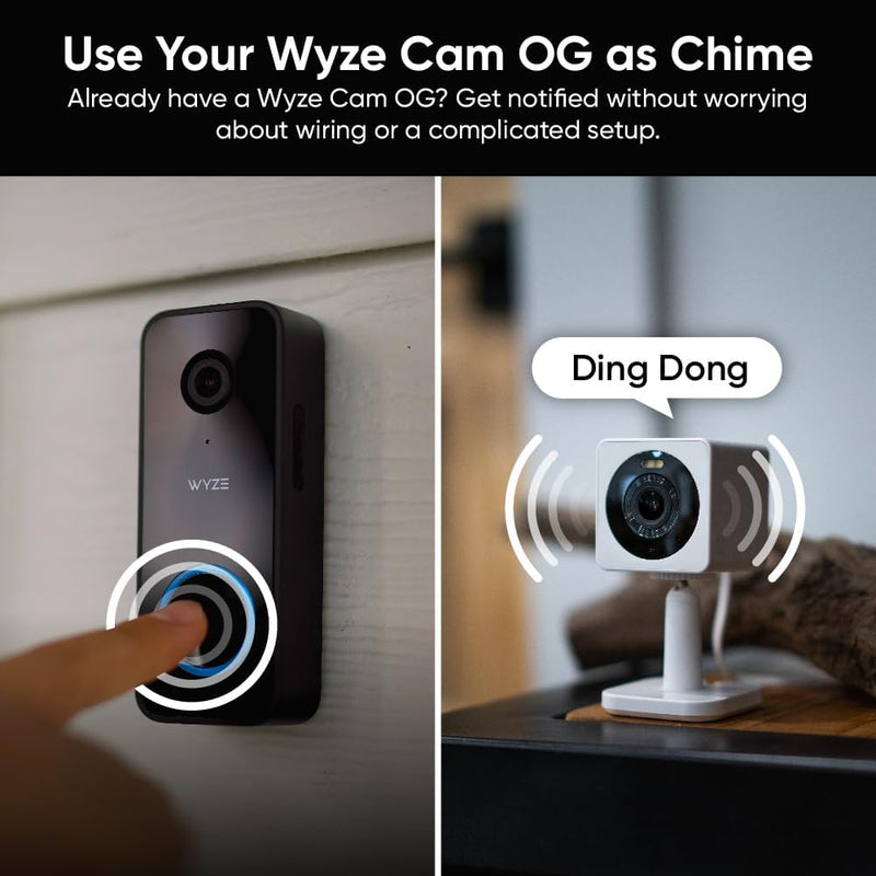 Wyze Video Doorbell v2, Wired, 2K Video, Local Recording, IP65, WVDWDV2 - Black Like New