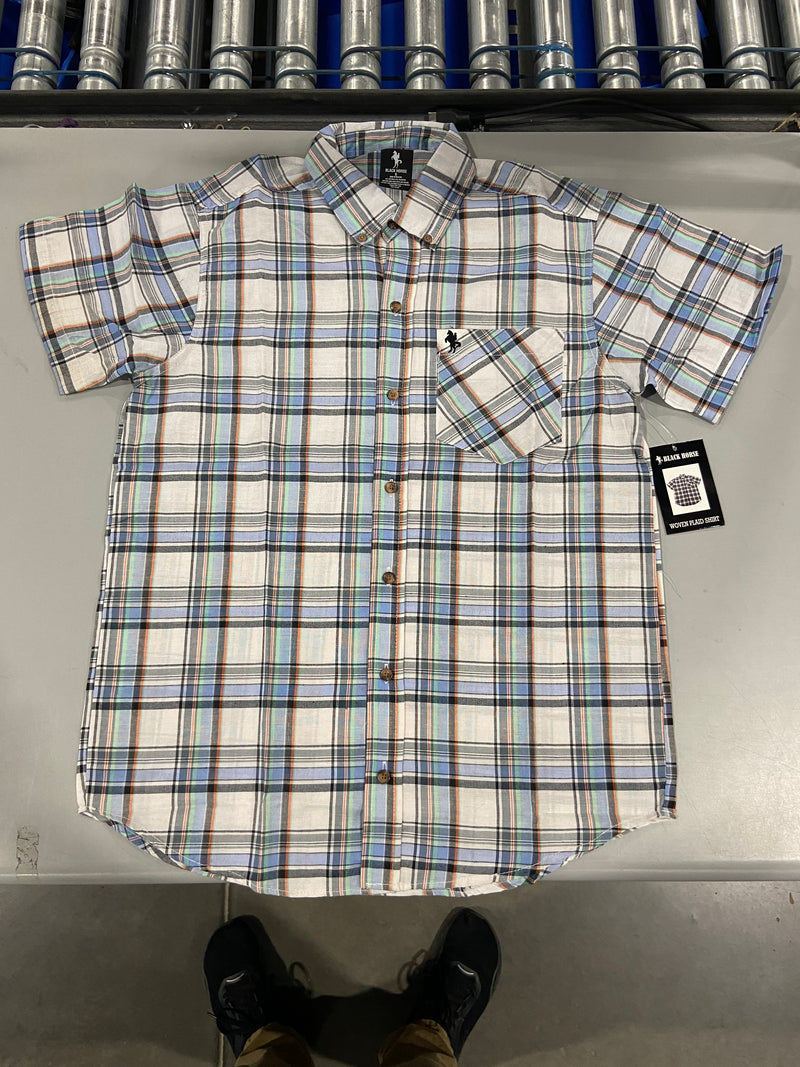 BLACK HORSE MEN'S S/S WOVEN PLAID SHIRT - MENS SMALL - MULTICOLOR WOVEN PLAID - Brand New