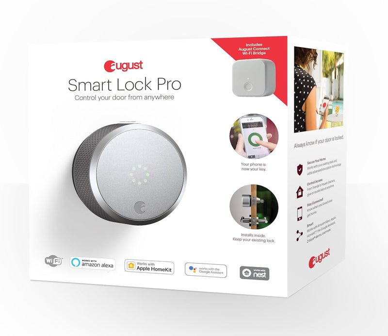 August Home Smart Lock Pro 3rd Generation + Connect Hub - Wi-Fi ASL-03 - Silver Like New