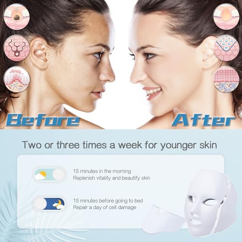 HXDZFX LED FACIAL LIGHT THERAPY MASK, 7 LED LIGHT THERAPY, 7 LED, HK207 - WHITE - Like New