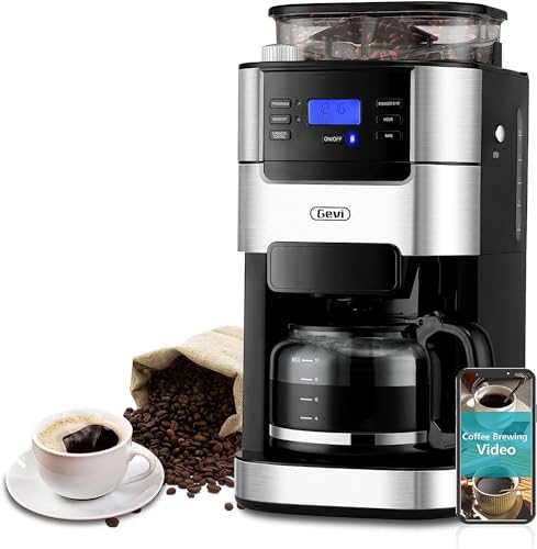 GEVI 10-CUP COFFEE MAKER GRINDER GRIND BREW MACHINE BURR GRINDER COMBO - BLACK - Like New