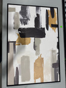 GENERIC CONTEMPORARY ART CANVAS, 36" X 24", BLACK FRAME, GOLD OVER GREYS SET - Like New