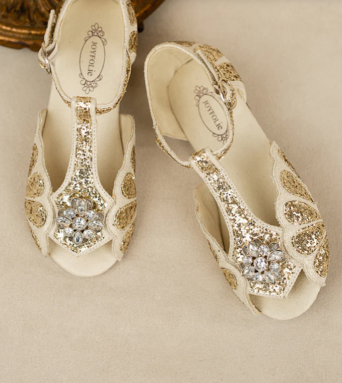 JOY FOLIE MARI FLOWER GIRL FLAT IN GOLD - SIZE: YOUTH 3 - Like New