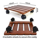 ALLADINBOX Plant Caddy 2 Set 12" Wooden Heavy Duty Plant Stand Lockable Wheels - Like New