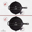 Cuisinel Cast Iron Skillets Set Pre-Seasoned 2-Piece Pan 10" 12" 2 PACK - Black - Like New