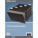 OFFICE DEPOT HANGING FILE FOLDERS 1/5-CUT LETTER SIZE PACK OF 25 FOLDERS BLACK - Brand New