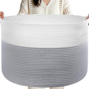 CLENCLEVER XXL LARGE LAUNDRY BASKET 90L SOFT COTTON ROPE BASKET WHITE/GRAY - Brand New