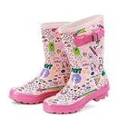 ALEADER Kids Waterproof Rubber Rain Boots Fun Prints & Handles Pink/Printed - Like New