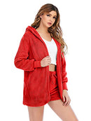 Famnbro Women Sexy Fuzzy 3 Piece Outfits Fleece Hooded Cardigan Pajamas Red M - Like New