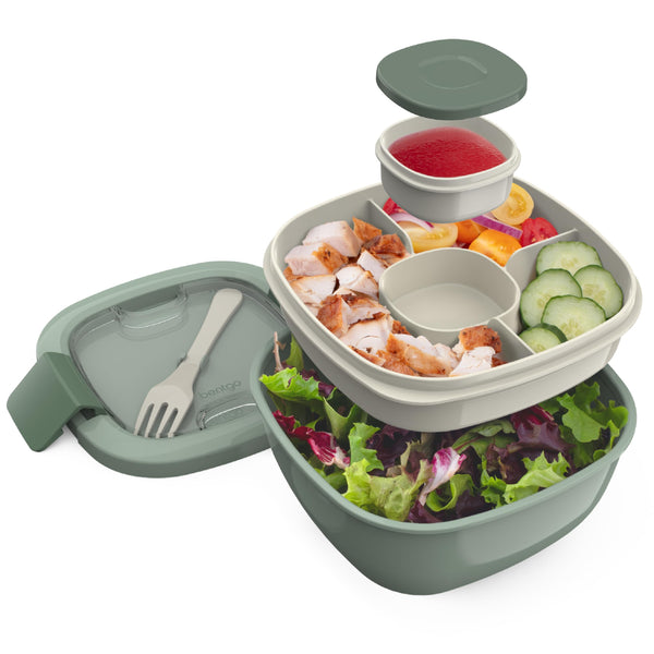 Bentgo Salad Container - 54 oz Bowl, Tray & Fork - Khaki Green - Brand New