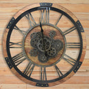 DORBOKER 27" Large Real Moving Gears Wall Clock Toughened Glass Cover - Brown - Like New