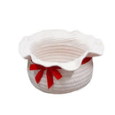 Bows & Ruffles Holiday Wool Basket - Ivory Xmas 11”x11”x7” - Like New