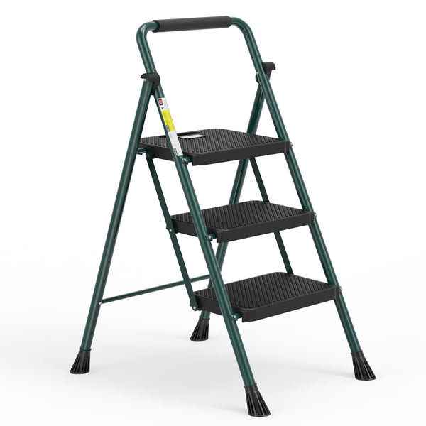 HBTOWER STEP LADDER, FOLDING STEP STOOL WITH WIDE ANTI-SLIP PEDAL - DARK/GREEN - Like New