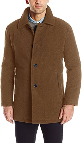 COLE HAAN MENS BUTTON UP WOOL PLUSH CAR COAT - SIZE: MEN L - CAMEL - Brand New