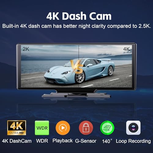 LUZETERNA 9 INCH CAR WITH 4K DASH CAM ANDROID AUTO PORTABLE STEREO - BLACK - Like New