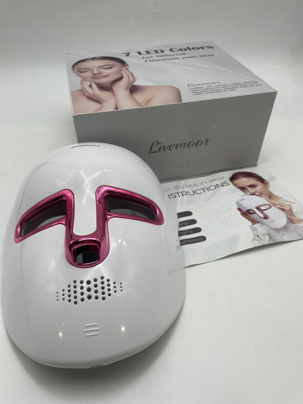 LIVEMOOR 7 LED HIGH-TECH OPTICAL WHITENING ANTI-AGING LIGHT THERAPY - WHITE/PINK - Like New